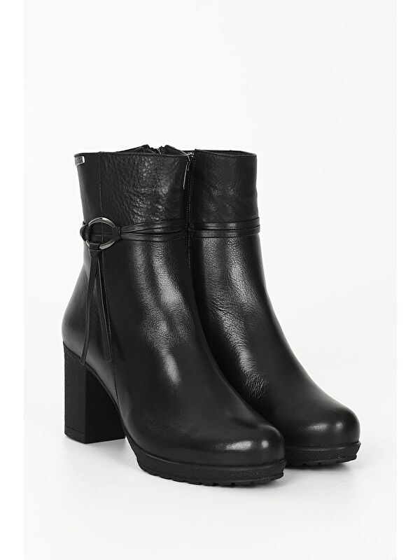 SİYAH Hakiki Deri Yuvarlak Burun Kauçuk Taban Topuklu Fermuarlı Kadın Günlük Bot 51495 - Görsel 3
