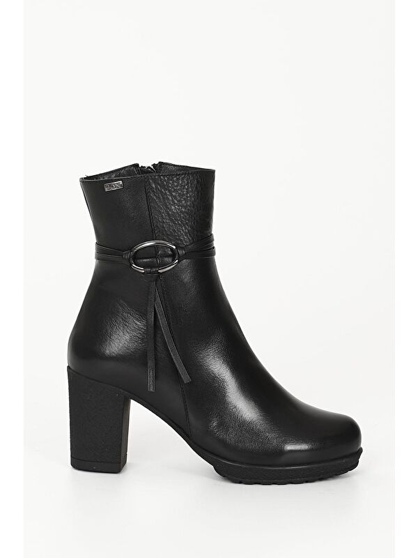 SİYAH Hakiki Deri Yuvarlak Burun Kauçuk Taban Topuklu Fermuarlı Kadın Günlük Bot 51495 - Görsel 5