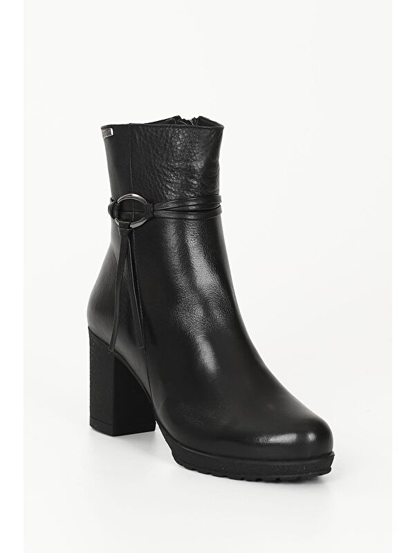 SİYAH Hakiki Deri Yuvarlak Burun Kauçuk Taban Topuklu Fermuarlı Kadın Günlük Bot 51495 - Görsel 6