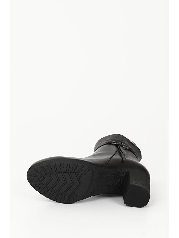 SİYAH Hakiki Deri Yuvarlak Burun Kauçuk Taban Topuklu Fermuarlı Kadın Günlük Bot 51495 - Görsel 8