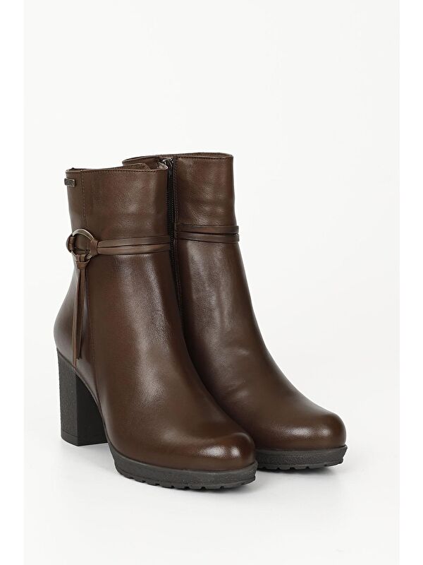 KAHVERENGİ Hakiki Deri Yuvarlak Burun Kauçuk Taban Topuklu Fermuarlı Kadın Günlük Bot 51495 - Görsel 3