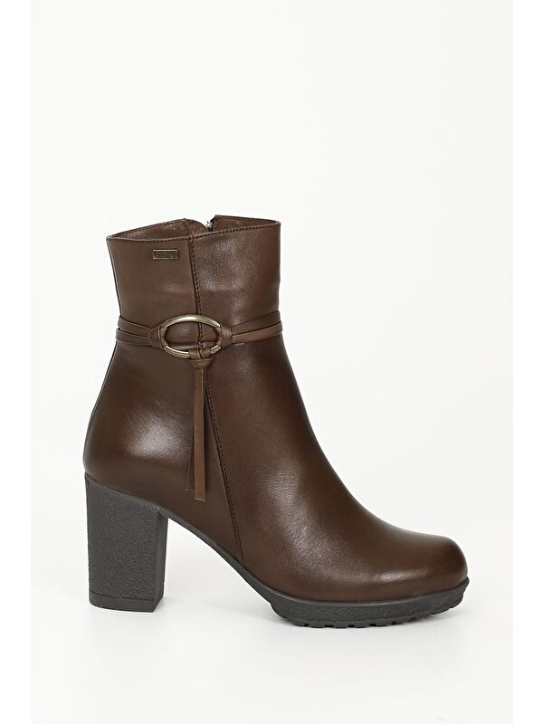 KAHVERENGİ Hakiki Deri Yuvarlak Burun Kauçuk Taban Topuklu Fermuarlı Kadın Günlük Bot 51495 - Görsel 5