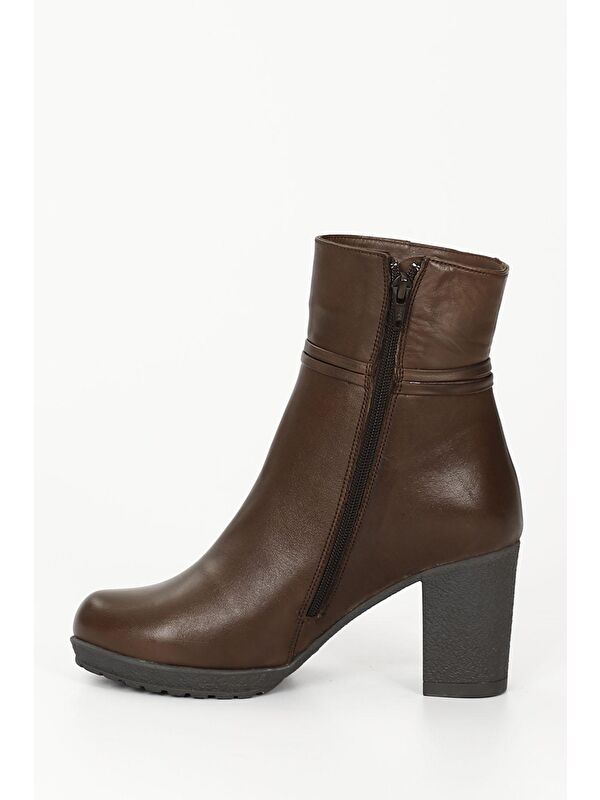 KAHVERENGİ Hakiki Deri Yuvarlak Burun Kauçuk Taban Topuklu Fermuarlı Kadın Günlük Bot 51495 - Görsel 7