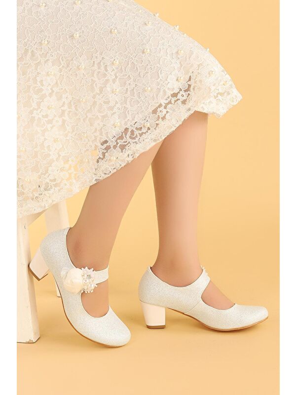 Angelina Kum Simli Günlük Kız Çocuk 4 Cm Topuklu Abiye Ayakkabı - Görsel 3