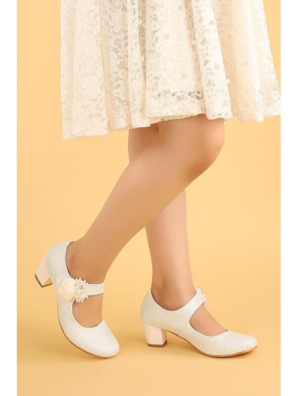 Angelina Kum Simli Günlük Kız Çocuk 4 Cm Topuklu Abiye Ayakkabı - Görsel 4