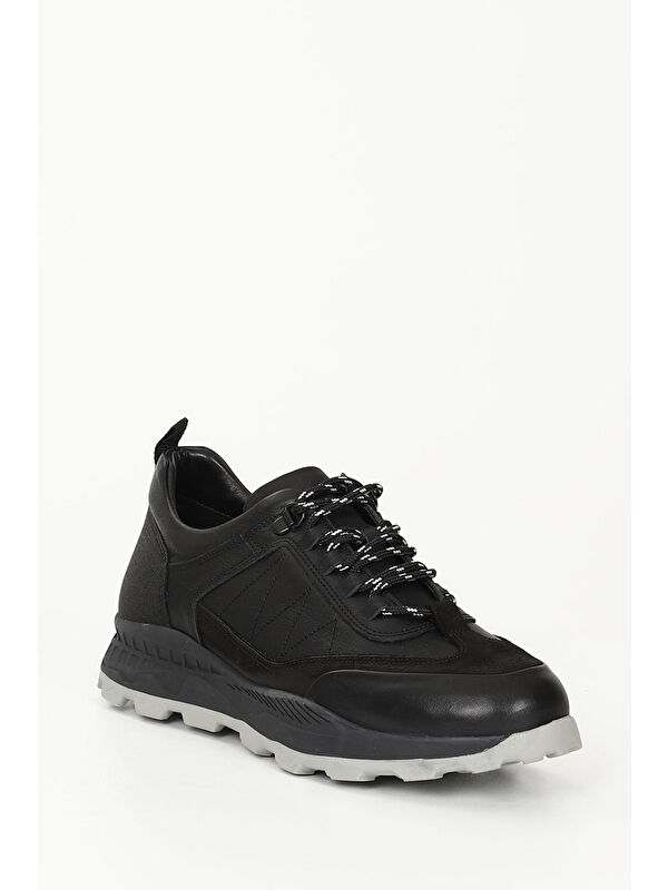 SİYAH Hakiki Deri Erkek Bağcıklı Günlük Sneaker 01851 - Görsel 6