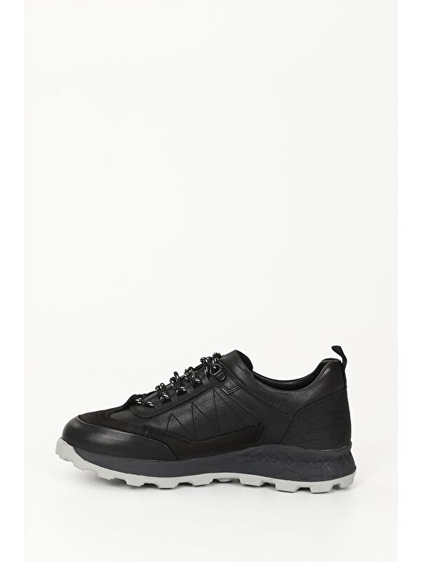 SİYAH Hakiki Deri Erkek Bağcıklı Günlük Sneaker 01851 - Görsel 7