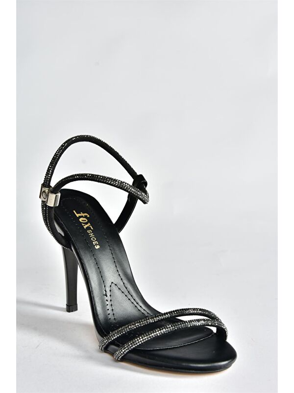 Siyah Taşlı İnce Bantlı Topuklu Kadın Abiye Ayakabı P251775009 - Görsel 6