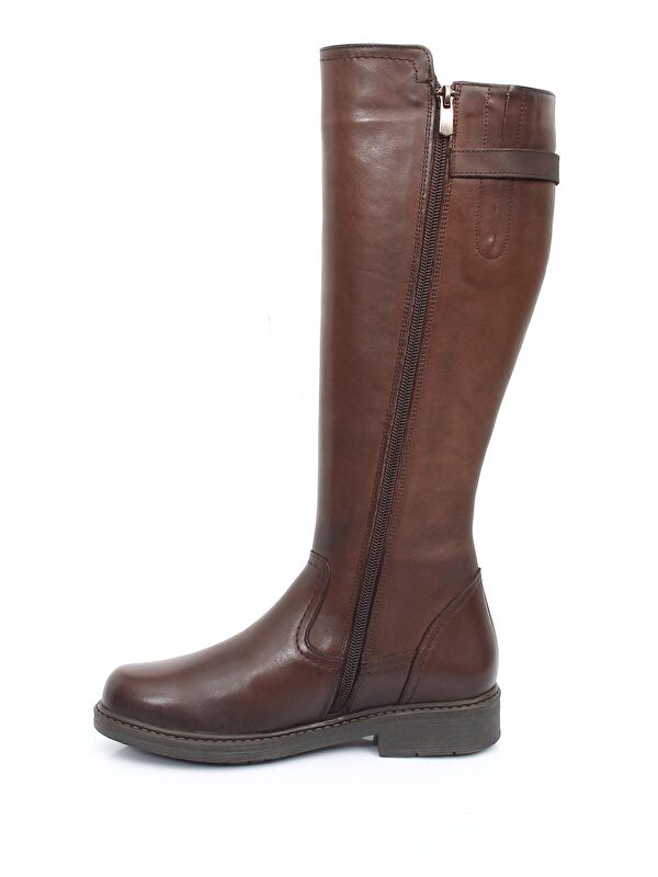 KAHVERENGİ Hakiki Deri Yuvarlak Burun Kauçuk Taban Topuklu Fermuarlı Tokalı Kadın Günlük Çizme 4457 - Görsel 6