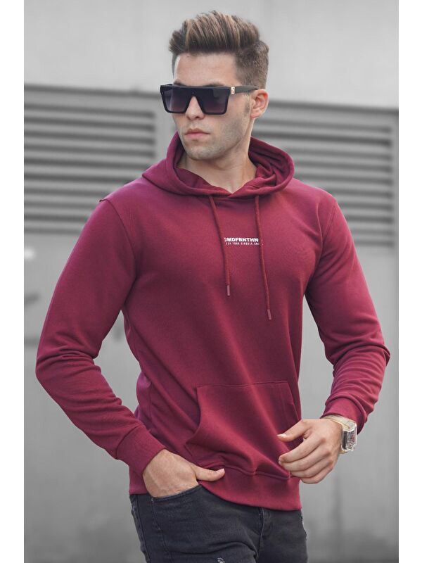 Madmext Bordo Baskılı Erkek Kapüşonlu Sweatshirt Hoodie 5306