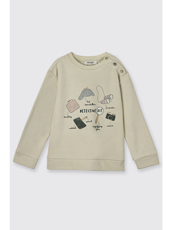 Panço Erkek Bebek Yumuşak Dokulu Baskılı Yeşil Sweatshirt