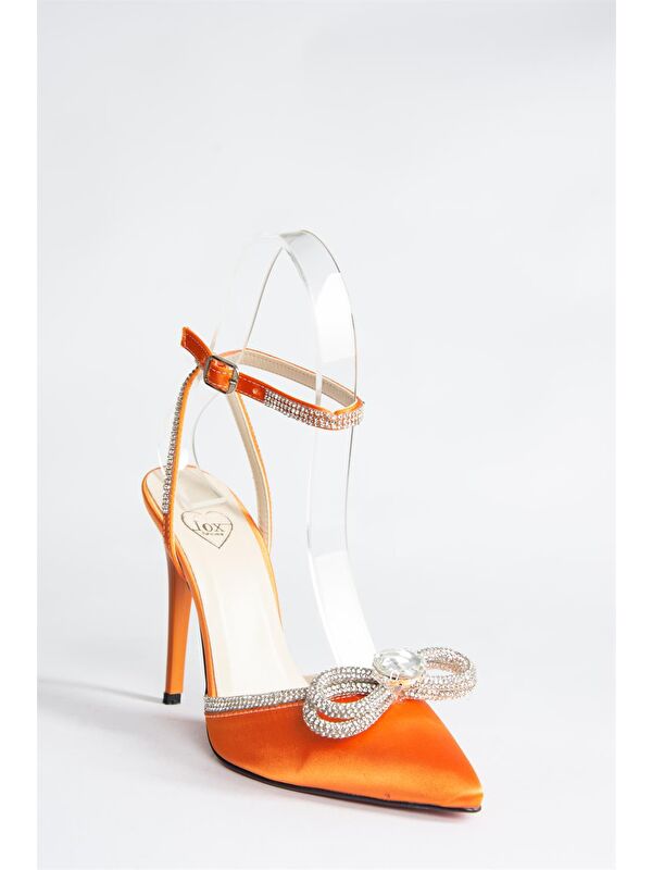 Turuncu Saten Kumaş Taşlı Kadın Topuklu Ayakkabı K654051204 - Görsel 6