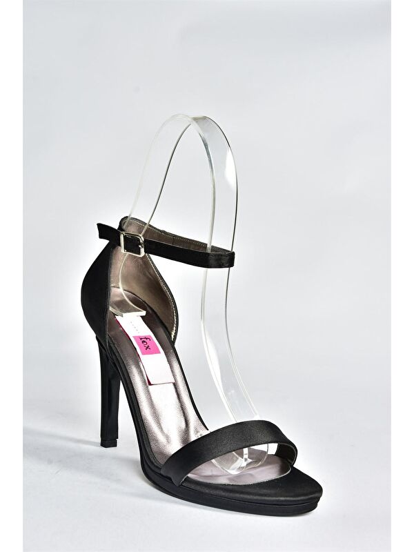 Siyah Saten Kumaş İnce Bantlı Kadın Topuklu Abiye Ayakkabı M348072404 - Görsel 5