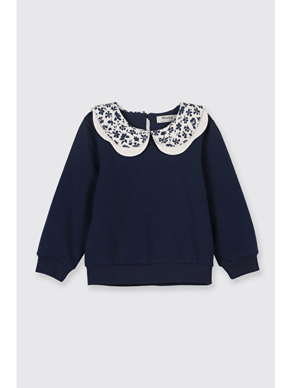 Panço Kız Bebek Yaka Detaylı Lacivert Sweatshirt