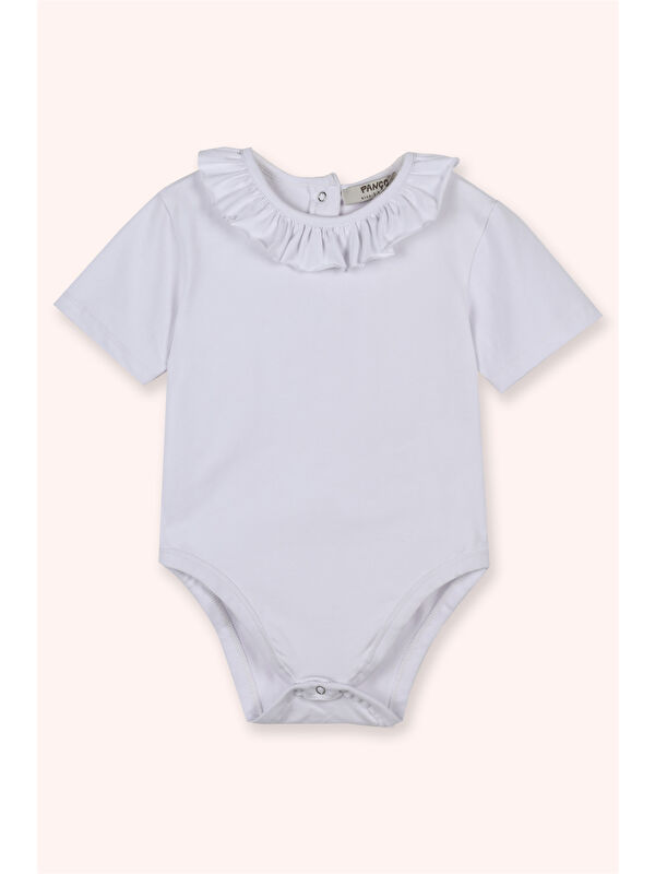 Panço Kız Bebek Kısa Kollu Beyaz Body