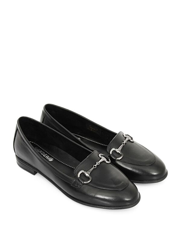 Hakiki Deri Yuvarlak Burun Düz Taban Tokalı Kadın Babet 24162 - Görsel 6