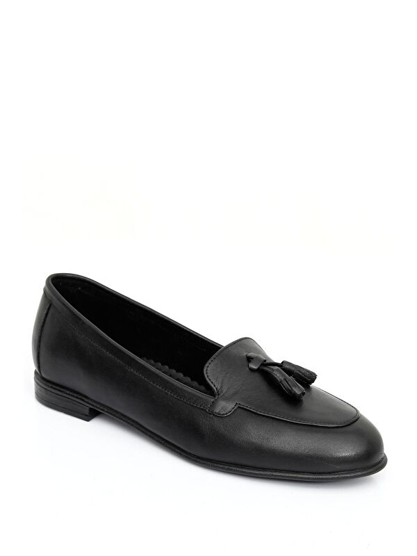 Hakiki Deri Yuvarlak Burun Düz Taban Püsküllü Kadın Babet 24259 - Görsel 6