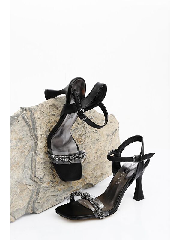 Taşlı Kadeh Topuklu Kadın Sandalet 38040 - Görsel 3