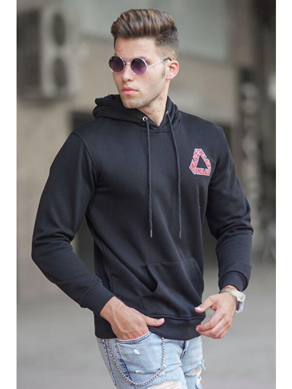 Madmext Siyah Baskılı Erkek Kapüşonlu Sweatshirt Hoodie 5303