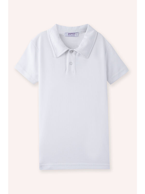 Panço Unisex Çocuk Beyaz Polo Yaka Tişört