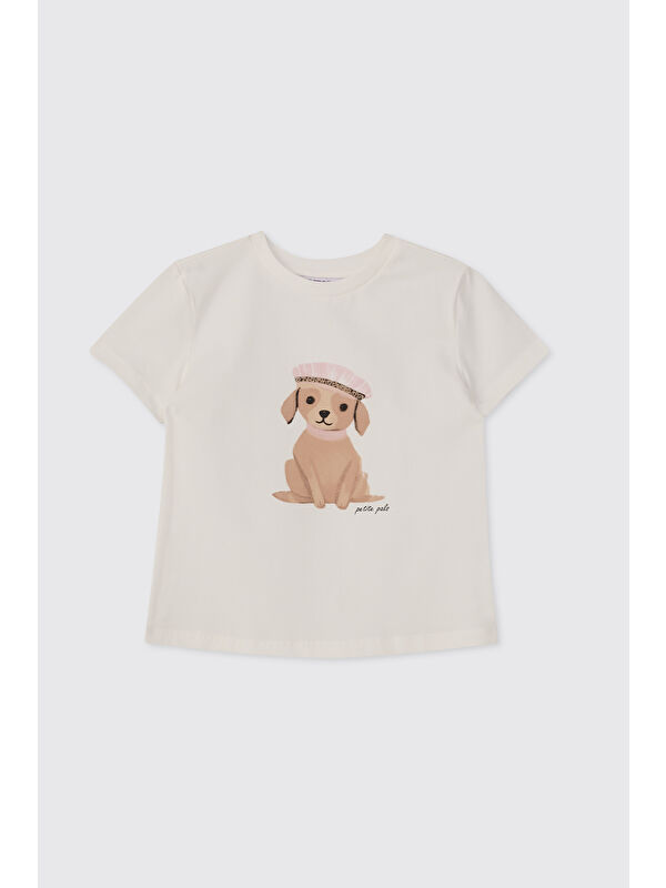 Panço Kız Çocuk Kısa Kollu T-Shirt Beyaz