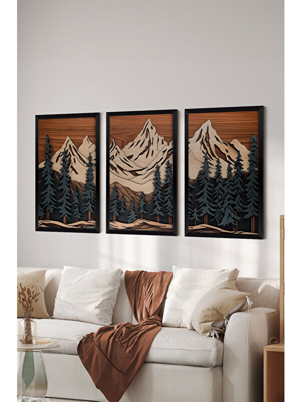 Artavessa 3 Parça Siyah Çerçeve Görünümlü MDF Poster Tablo Seti - Set 9 - ERSY3DSYHSET9-3348