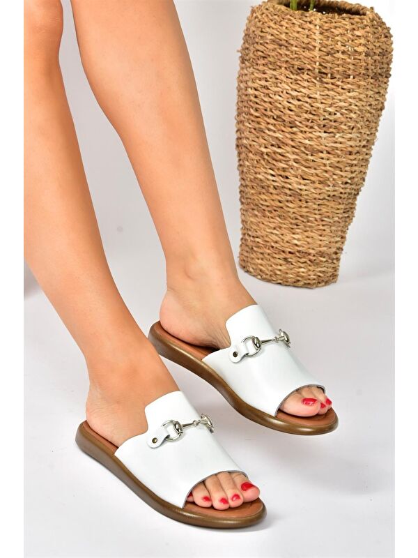 P291009303 Beyaz Kadın Terlik - Görsel 3