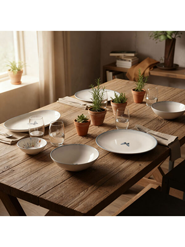 GÜRAL PORSELEN Flora Green 12 Parça 4 Kişilik Kahvaltı Takımı 48833