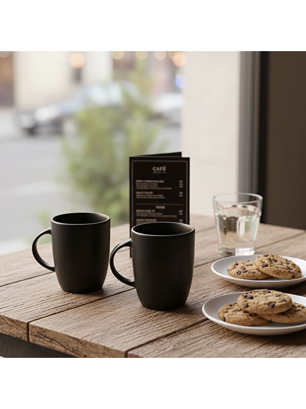 GÜRAL PORSELEN Elit Black Matt 2 Parça Mug Bardak 220 cc