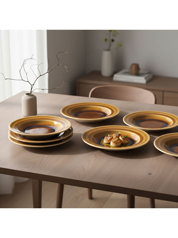 GÜRAL PORSELEN 6 Adet 22 Cm Çukur Yemek Tabağı Reaktif Saura 137
