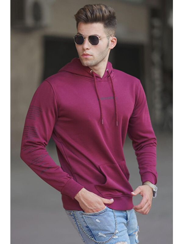 Madmext Bordo Baskılı Erkek Kapüşonlu Sweatshirt Hoodie 5304