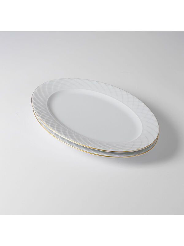 GÜRAL PORSELEN Alfa 2 Parça 30 cm Kayık Tabak Mat Gold