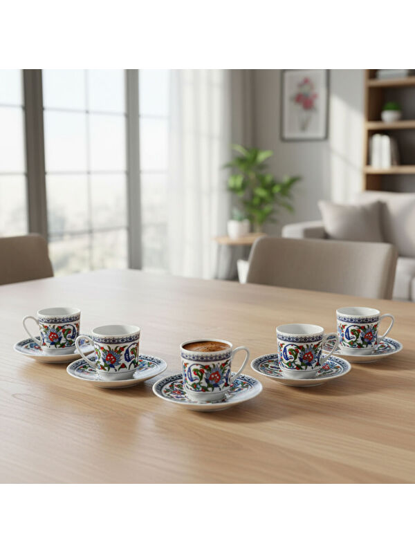 GÜRAL PORSELEN Gözde Double 6 Kişilik Kahve Fincan Takımı 60932
