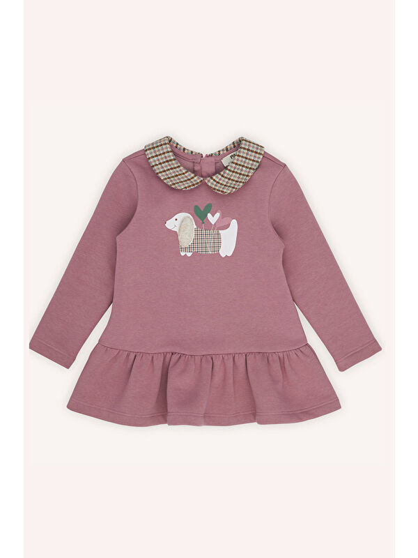 Panço Kız Bebek Yaka Detaylı Örme Pembe Elbise