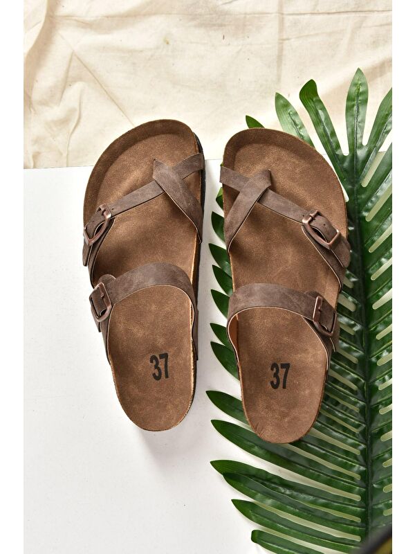 K777613402 Kahverengi Kadın Terlik - Görsel 3