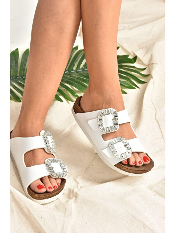 K777604809 Beyaz Kadın Terlik - Görsel 4