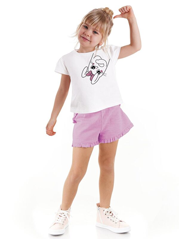 Denokids Kurdelalı Tavşan Kız Çocuk T-shirt Şort Takım