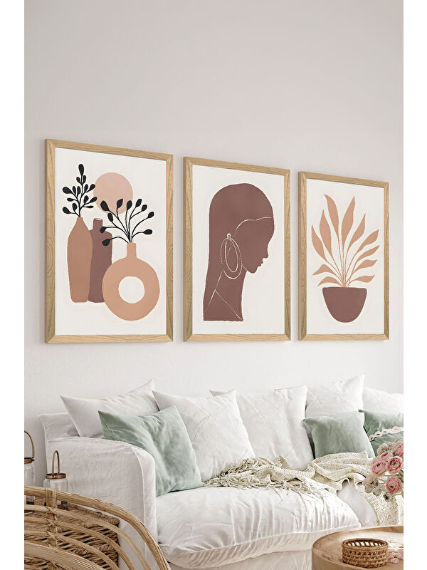 Artavessa 3 Parça Ahşap Çerçeve Görünümlü MDF Poster Tablo Seti - Set 64 - MDF3DSOHOSET64-1520