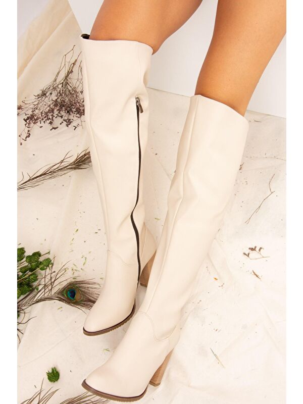 A654018009 Bej Kadın Çizme - Görsel 4