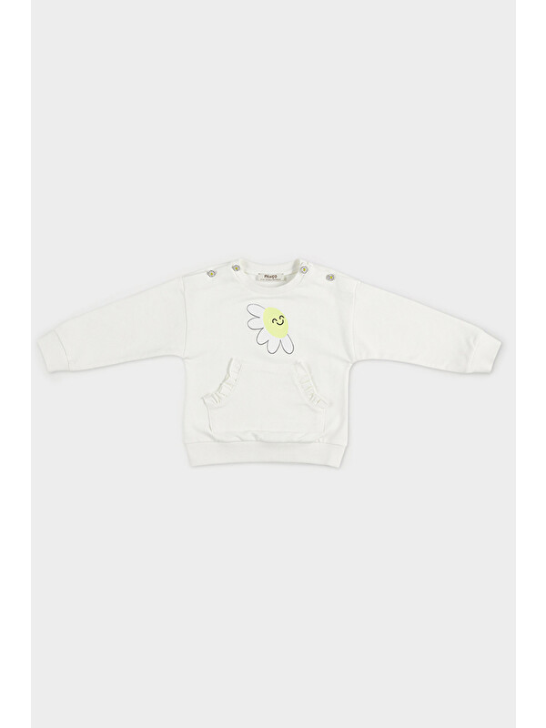Panço Kız Bebek Baskı Detaylı Ekru Sweatshirt