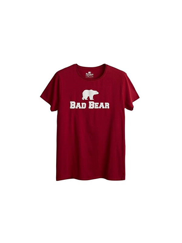 Bad Bear Erkek Bordo Baskılı Bisiklet Yaka Spor Tişört