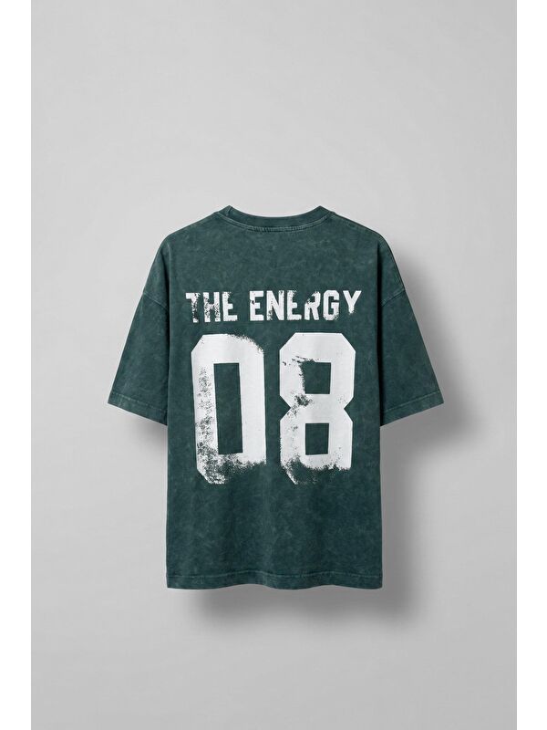 Abluka Online Erkek Eskitme Efektli Yıkamalı Baskılı Oversize T-Shirt Yeşil