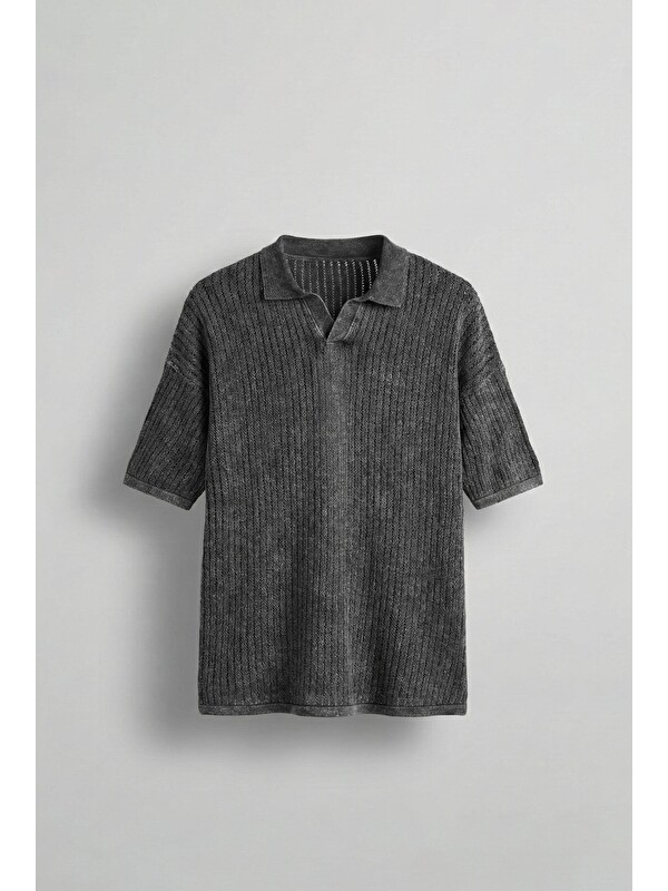 Abluka Online Erkek Polo Yaka Regular Fit Triko Tişört Siyah