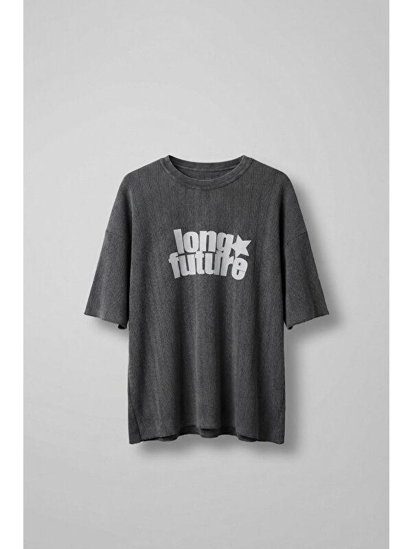 Abluka Online Erkek Yıkamalı Ribana Kumaş Oversize T-Shirt Siyah