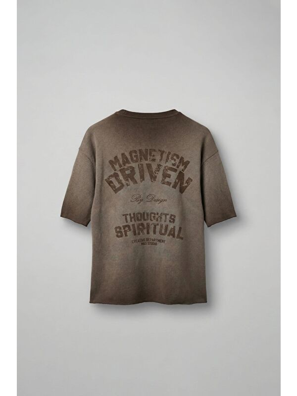Abluka Online Erkek Yıkamalı Örme Premium Oversize T-Shirt Kahve