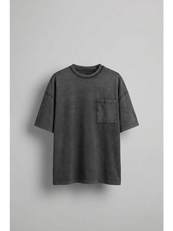 Abluka Online Erkek Yıkamalı Dikiş Detaylı Oversize T-Shirt Siyah