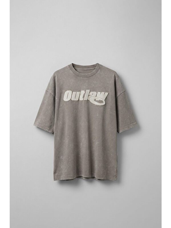 Abluka Online Erkek Yıkamalı Yumuşak Dokulu Oversize T-Shirt Açık Bej