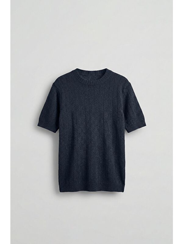 Abluka Online Erkek Regular Fit Örme Desenli T-Shirt Lacivert
