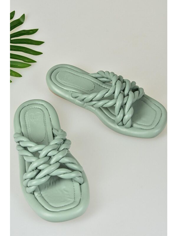 K848220509 Yeşil Kadın Terlik - Görsel 5