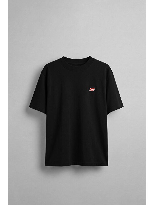 Abluka Online Erkek Oversize Nakışlı T-Shirt Siyah